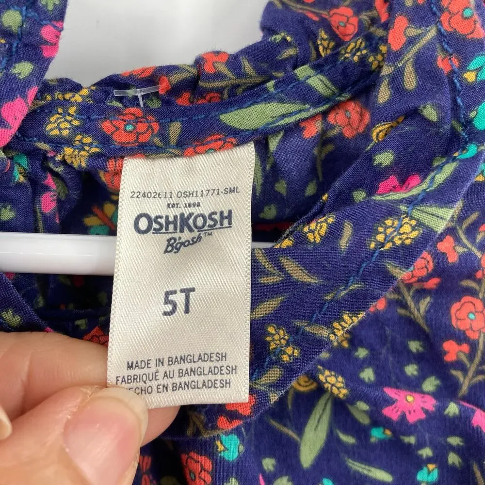 Osh Kosh Bgosh Dark Floral Peasant Cotton Top Girls Size 5